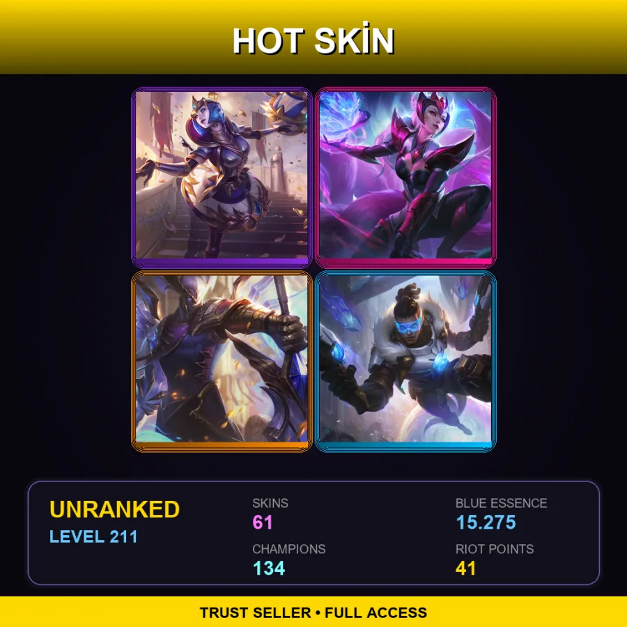 LAS | Lv211 | Unranked | 61 Skin | 134 Champ — LoL account