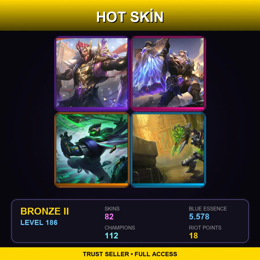 LAS | Lv186 | Bronze II | 82 Skin | 112 Champ — LoL account