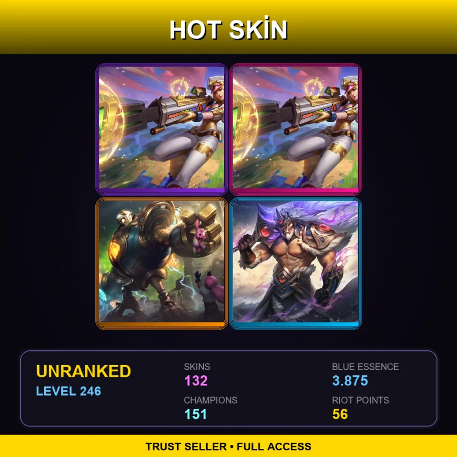 TR | Prestige Arcade Caitlyn (2022) | Prestige Arcade Caitlyn | Victorious Blitzcrank | Victorious Tryndamere | 132 Skin | 151 Champ | Lv246