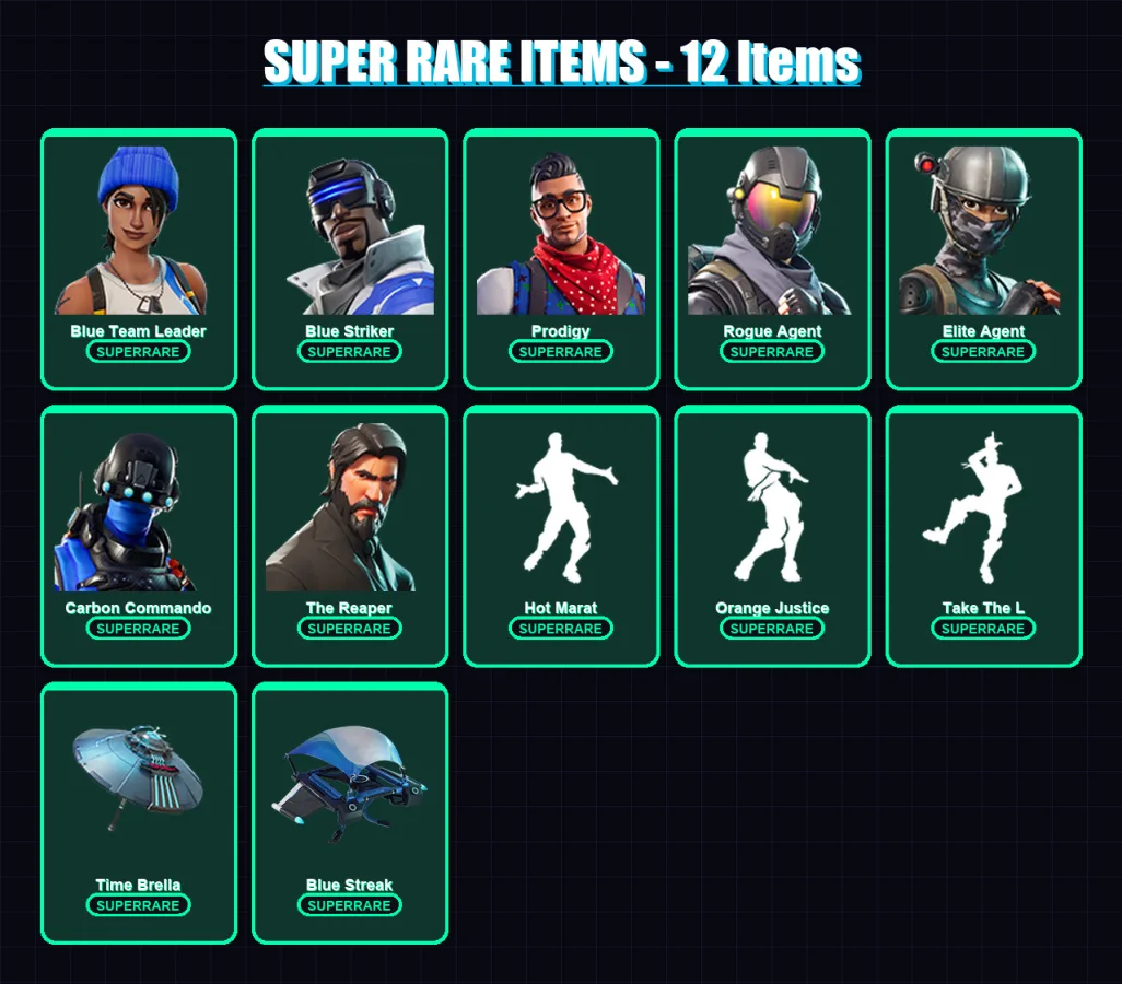[PS4/PS5/XBOX/PC] | Blue Team Leader | Blue Striker | Prodigy | Rogue Agent | Elite Agent | 49 skin | 75 pickaxe | 78 emote | 81 glider | Lv1789