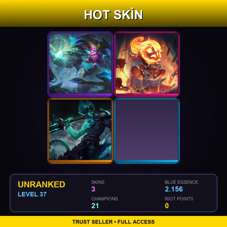 ME | Lv37 | Unranked | 3 Skin | 21 Champ — LoL account