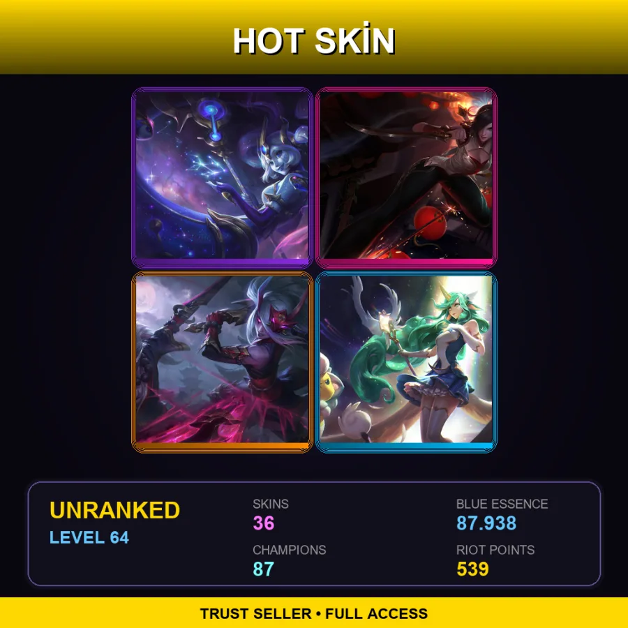 SG | Lv64 | Unranked | 36 Skin | 87 Champ