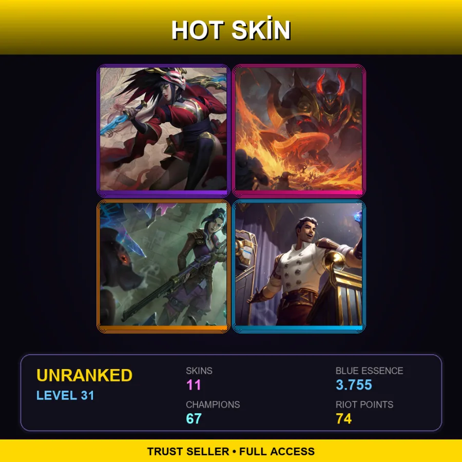 NA | Lv31 | Unranked | 11 Skin | 67 Champ — LoL account