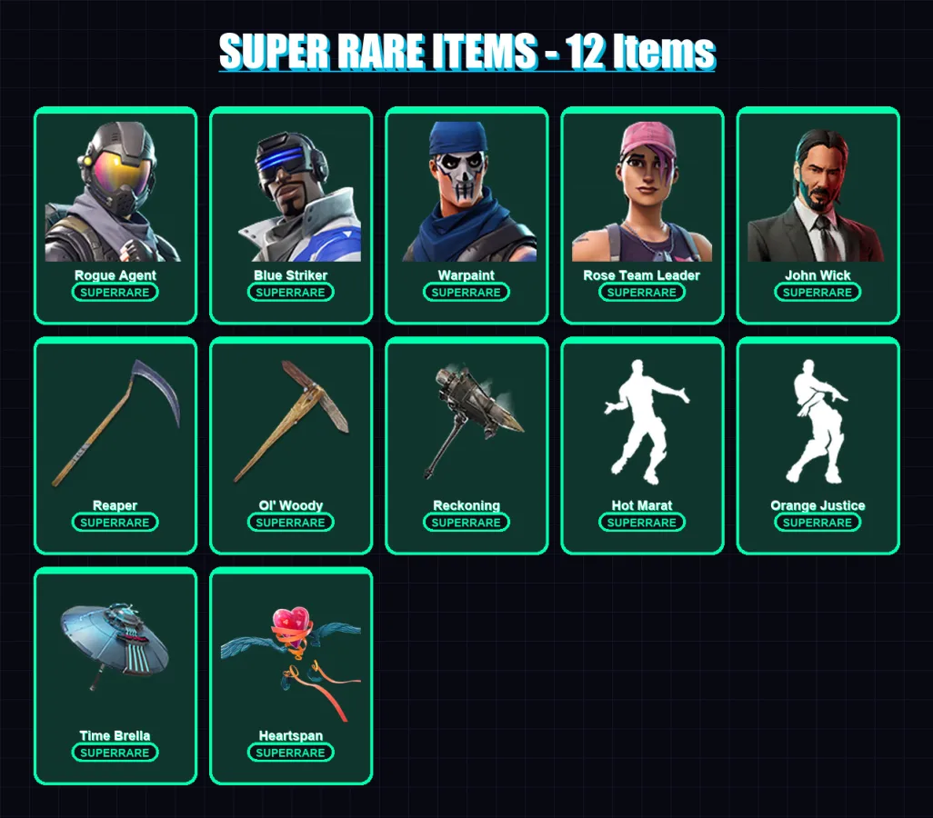 [PC/XBOX/PSN] | Rogue Agent | Blue Striker | Warpaint | Rose Team Leader | John Wick | 78 skin | 69 pickaxe | 69 emote | 65 glider | Lv951 — Fortnite account