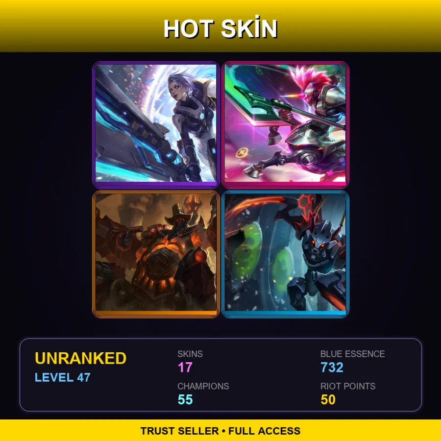 LAS | Lv47 | Unranked | 17 Skin | 55 Champ — LoL account