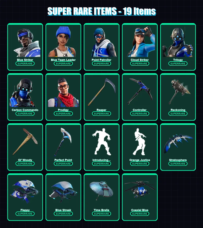 [PC/XBOX/PSN] | Blue Striker | Blue Team Leader | Point Patroller | Cloud Striker | Trilogy | 116 skin | 130 pickaxe | 107 emote | 112 glider | Lv18