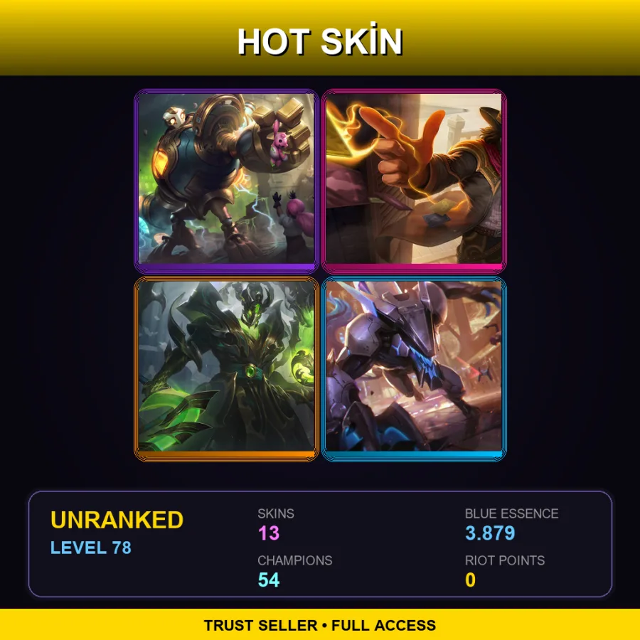 LAN | Lv78 | Unranked | 13 Skin | 54 Champ — LoL account