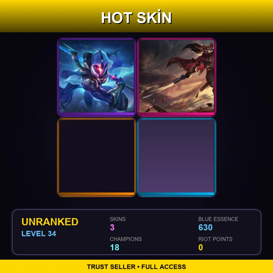 LAS | Lv34 | Unranked | 3 Skin | 18 Champ — LoL account