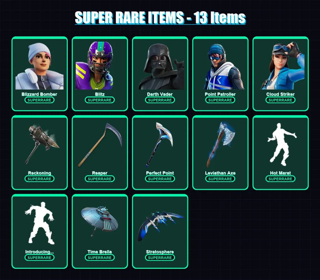 [PC] | Blizzard Bomber | Blitz | Darth Vader | Point Patroller | Cloud Striker | 289 skin | 296 pickaxe | 220 emote | 235 glider | Lv4938