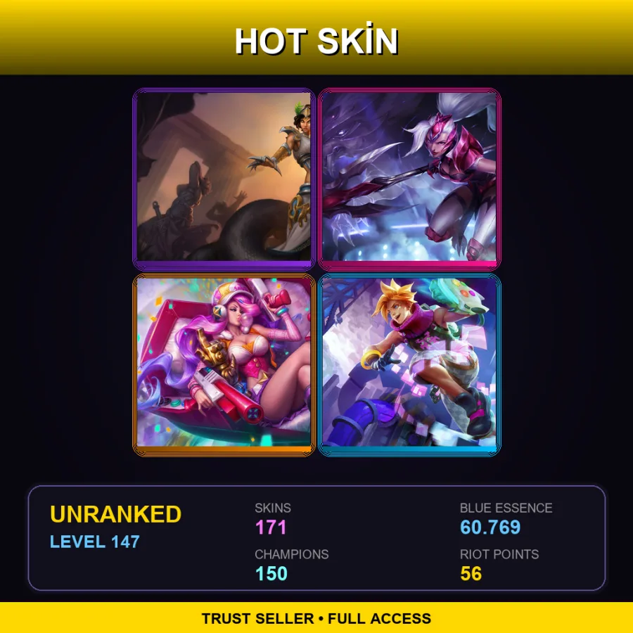 JP | Lv147 | Unranked | 171 Skin | 150 Champ — LoL account