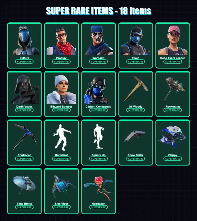 [PC/XBOX] | Sultura | Prodigy | Warpaint | Fixer | Rose Team Leader | 193 skin | 211 pickaxe | 170 emote | 203 glider | Lv3133