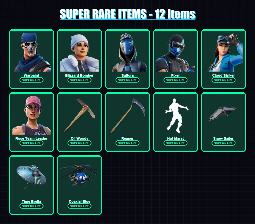 [PS4/PS5/XBOX/PC] | Warpaint | Blizzard Bomber | Sultura | Fixer | Cloud Striker | 179 skin | 199 pickaxe | 153 emote | 166 glider | Lv2495