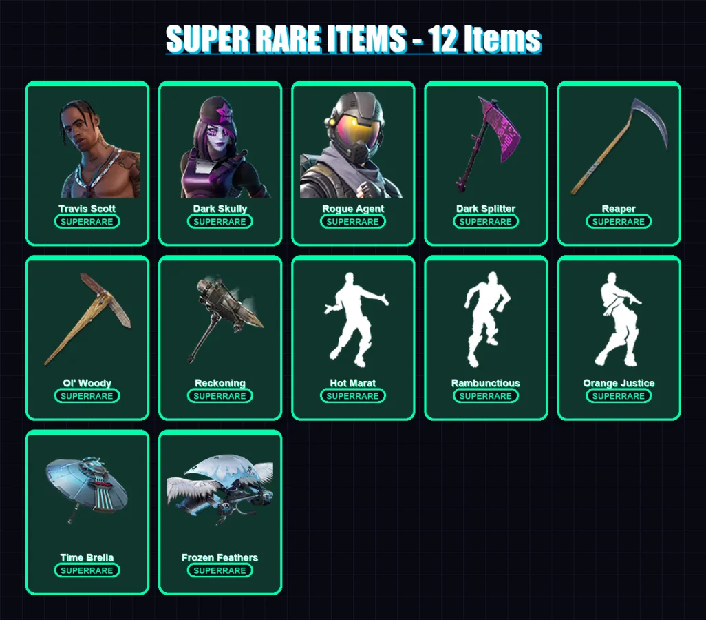 [PC/XBOX/PSN] | Travis Scott | Dark Skully | Rogue Agent | Ragnarok | Frozen Love Ranger | 121 skin | 134 pickaxe | 165 emote | 103 glider | Lv1490