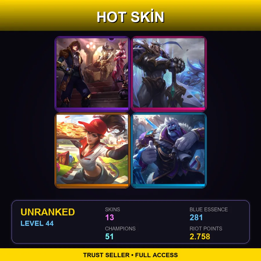 OCE | Lv44 | Unranked | 13 Skin | 51 Champ — Pentakill Yorick