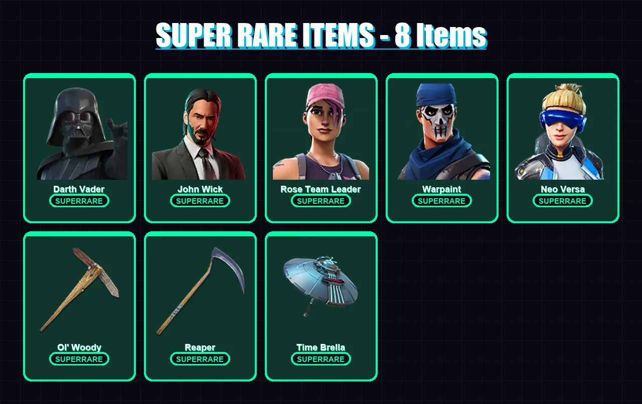 [PS4/PS5/XBOX/PC] | Darth Vader | John Wick | Rose Team Leader | Warpaint | Neo Versa | 126 skin | 136 pickaxe | 103 emote | 128 glider | Lv1681