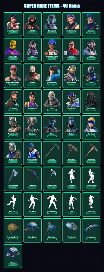 [PC] | Sparkle Specialist | IKONIK | Breakpoint | Sub Commander | Warpaint | 479 skin | 425 pickaxe | 330 emote | 317 glider | Lv4596