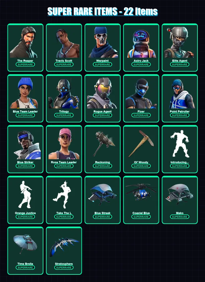 [PC/XBOX/PSN] | The Reaper | Travis Scott | Warpaint | Astro Jack | Elite Agent | 137 skin | 84 pickaxe | 114 emote | 87 glider | Lv1211