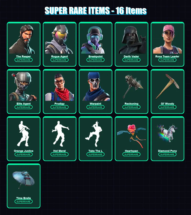[PC] | The Reaper | Rogue Agent | Breakpoint | Darth Vader | Rose Team Leader | 288 skin | 234 pickaxe | 234 emote | 211 glider | Lv3290