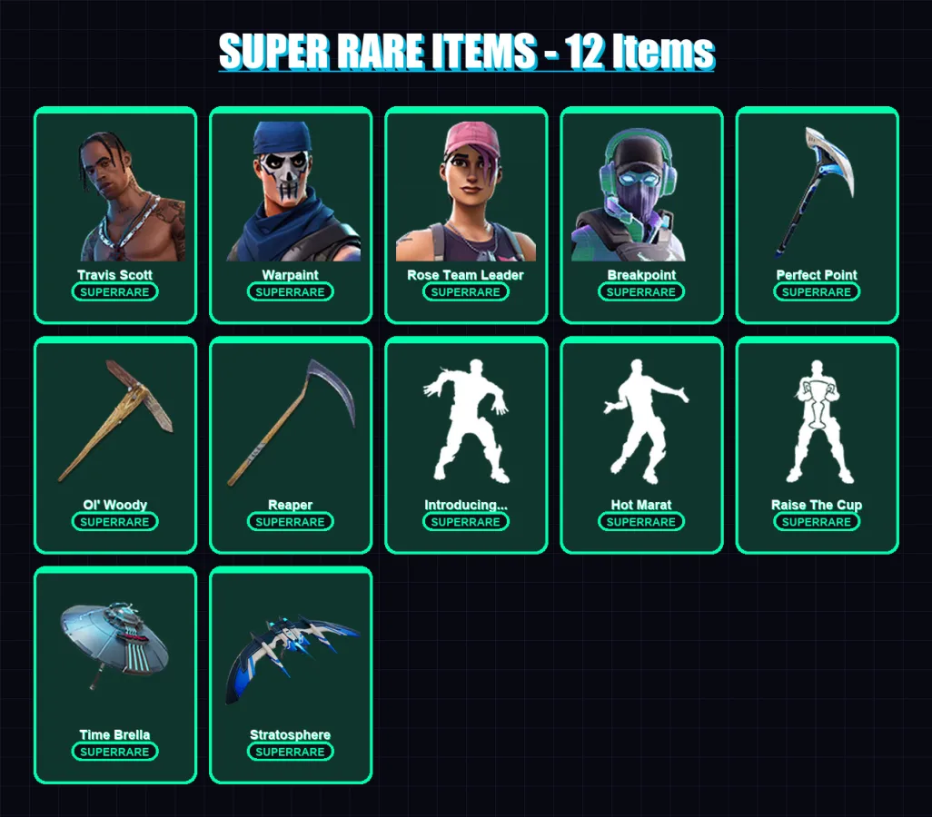 [PS4/PS5/PC] | Travis Scott | Warpaint | Rose Team Leader | Breakpoint | Nezumi | 227 skin | 247 pickaxe | 220 emote | 211 glider | Lv3219