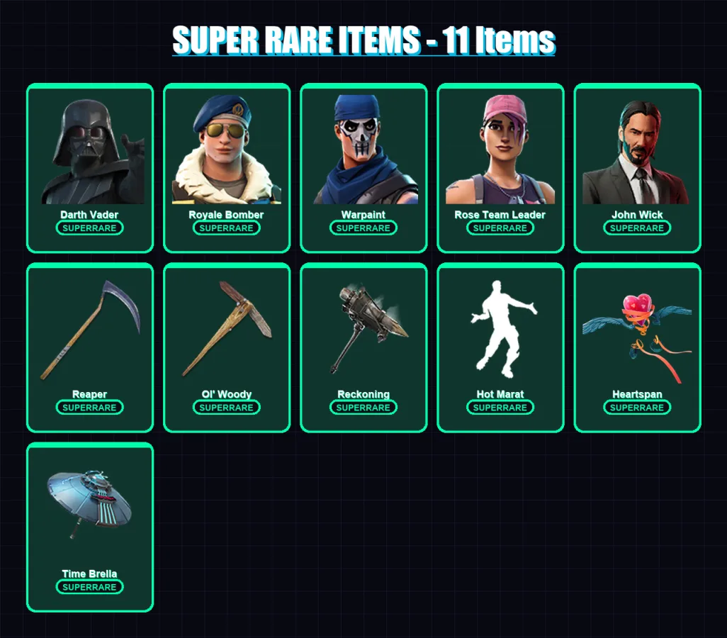 [PC/XBOX] | Darth Vader | Royale Bomber | Warpaint | Rose Team Leader | John Wick | 235 skin | 236 pickaxe | 226 emote | 204 glider | Lv2600