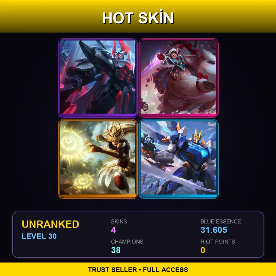 EUW | Lv30 | Unranked | 4 Skin | 38 Champ — LoL account