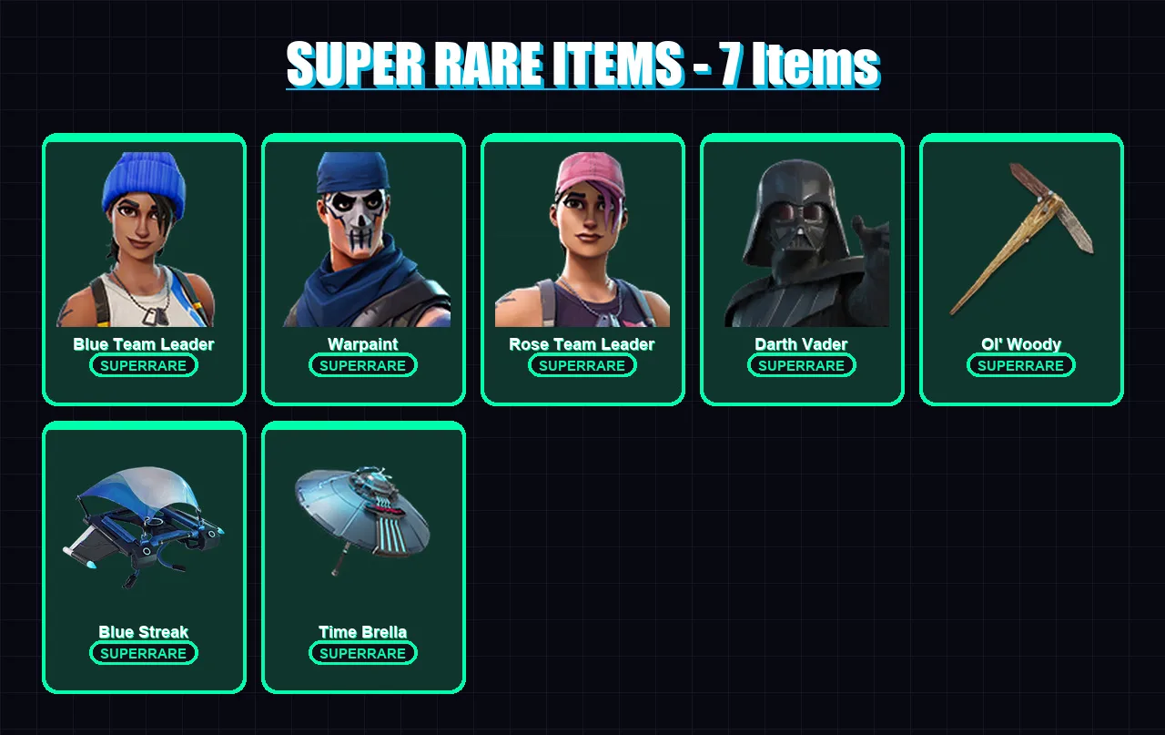 [PC/PSN] | Blue Team Leader | Warpaint | Rose Team Leader | Darth Vader | Omegarok | 168 skin | 186 pickaxe | 138 emote | 112 glider | Lv1700