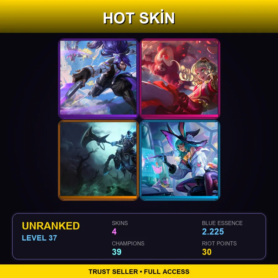 EUW | Lv37 | Unranked | 4 Skin | 39 Champ — LoL account