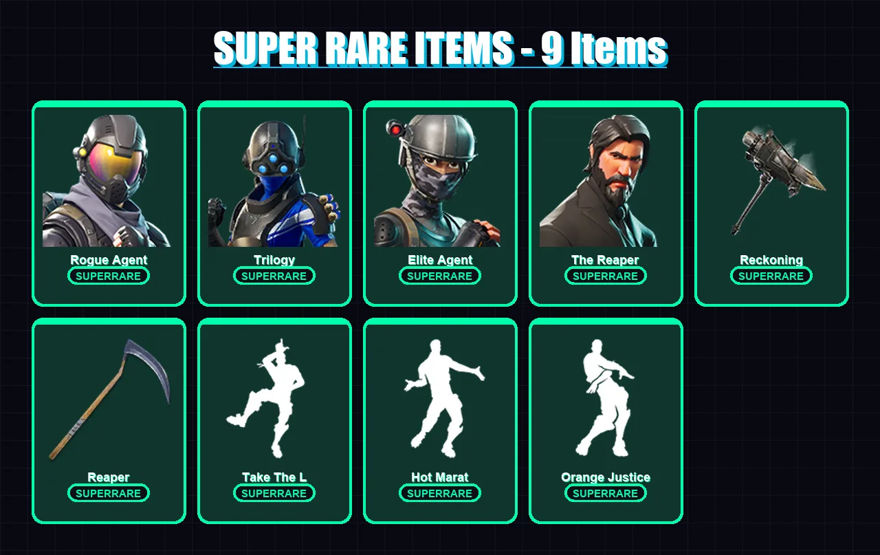 [PC/XBOX/PSN] | Rogue Agent | Trilogy | Elite Agent | The Reaper | Dark Voyager | 72 skin | 93 pickaxe | 83 emote | 75 glider | Lv1425