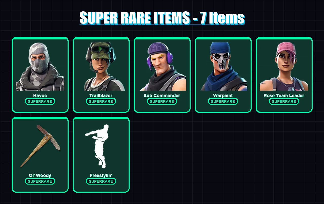 [PC] | Havoc | Trailblazer | Sub Commander | Warpaint | Rose Team Leader | 7 skin | 9 pickaxe | 5 emote | 11 glider | Lv30