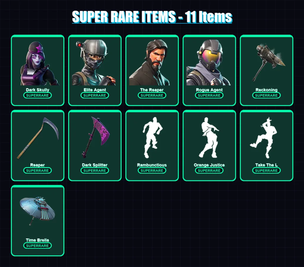 [PC/PSN] | Dark Skully | Elite Agent | The Reaper | Rogue Agent | The Visitor | 109 skin | 120 pickaxe | 95 emote | 108 glider | Lv1461