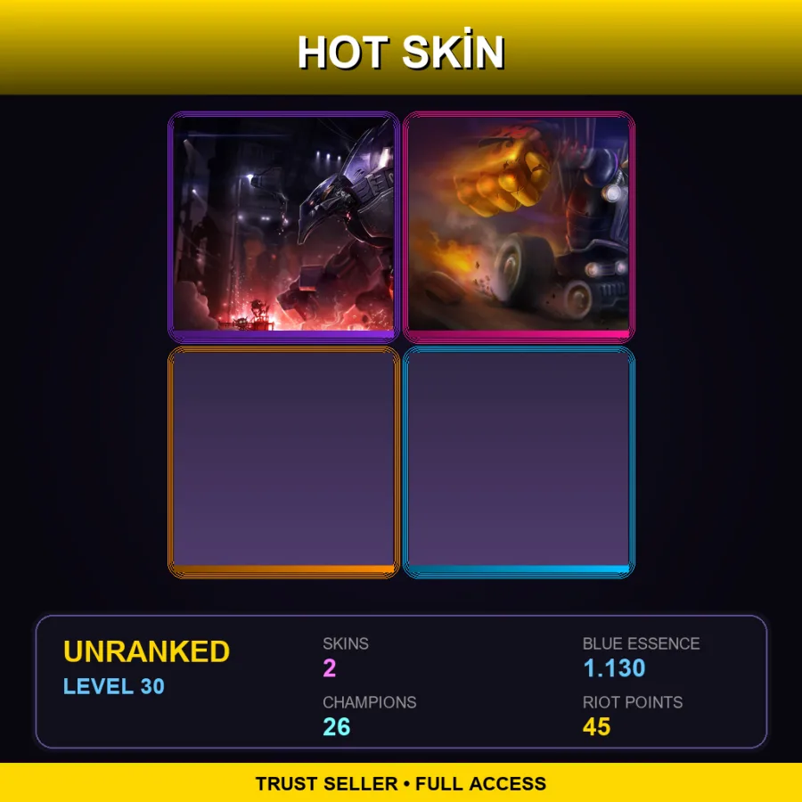 EUNE | Mecha Malphite | Piltover Customs Blitzcrank | 2 Skin | 26 Champ | Lv30
