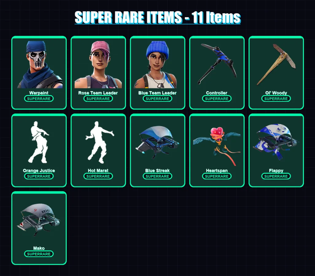 [PS4/PS5/XBOX/PC] | Warpaint | Rose Team Leader | Blue Team Leader | Kymera | Menace | 58 skin | 87 pickaxe | 96 emote | 84 glider | Lv1564