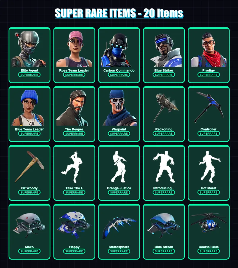 [PC/XBOX/PSN] | Elite Agent | Rose Team Leader | Carbon Commando | Blue Striker | Prodigy | 29 skin | 37 pickaxe | 41 emote | 44 glider | Lv547