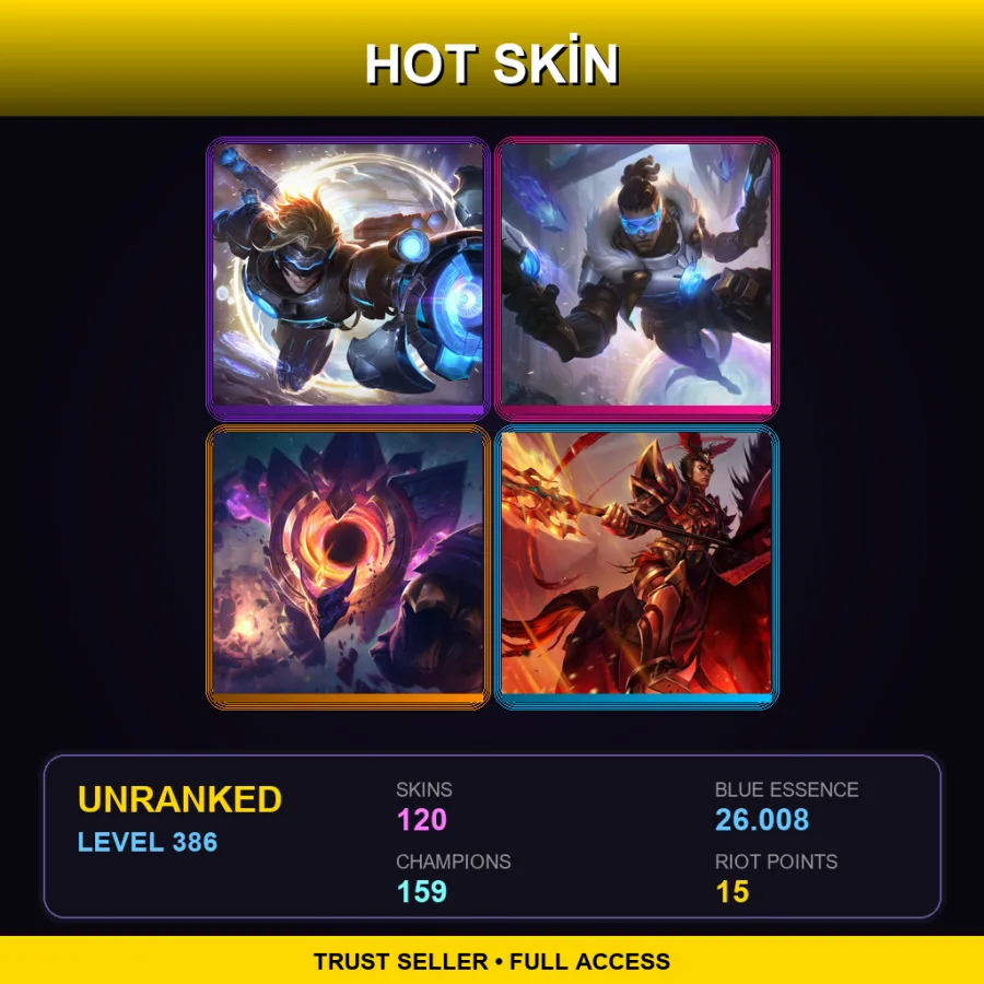 TR | Lv386 | Unranked | 120 Skin | 159 Champ — LoL account