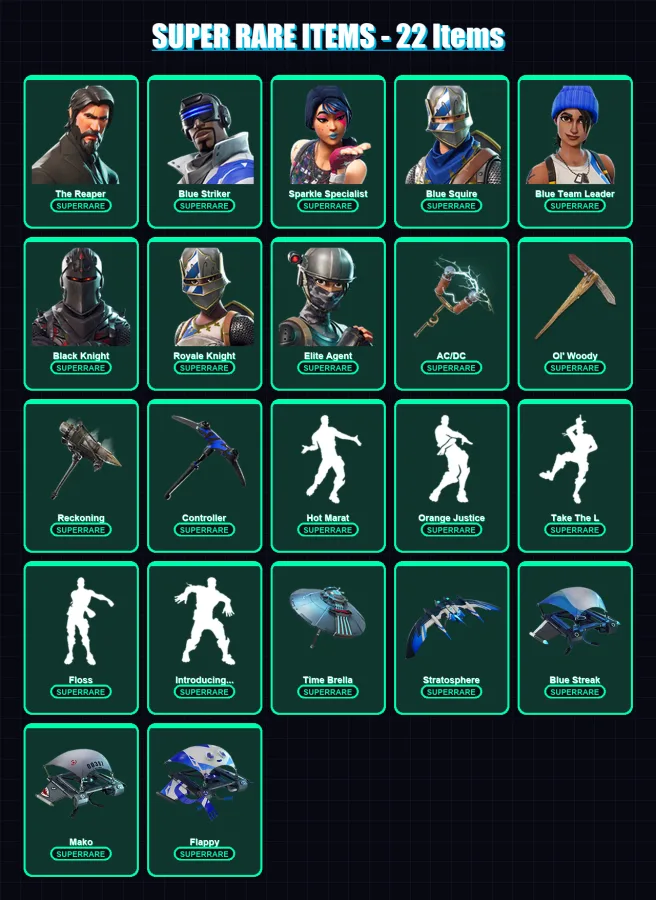 [PC/XBOX] | The Reaper | Blue Striker | Sparkle Specialist | Blue Squire | Blue Team Leader | 130 skin | 83 pickaxe | 87 emote | 88 glider | Lv1229