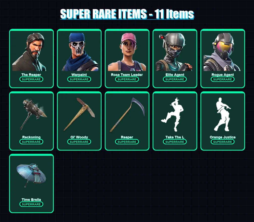 [PC/PSN] | The Reaper | Warpaint | Rose Team Leader | Elite Agent | Rogue Agent | 100 skin | 138 pickaxe | 103 emote | 117 glider | Lv1983 — Fortnite account