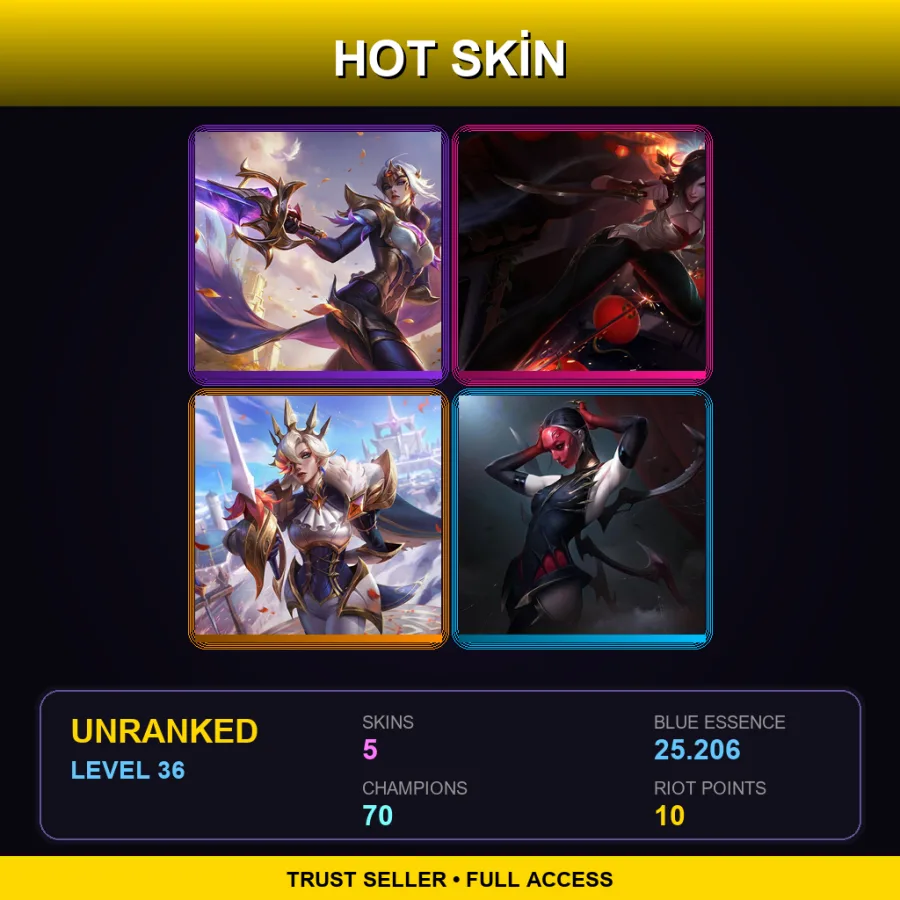 VN | Lv36 | Unranked | 5 Skin | 70 Champ — LoL account