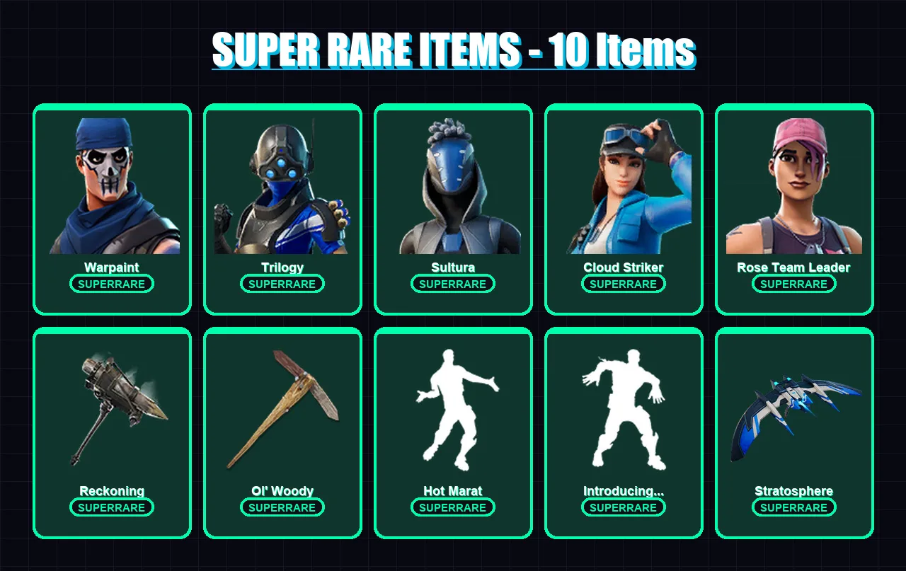 [PS4/PS5/XBOX/PC] | Warpaint | Trilogy | Sultura | Cloud Striker | Rose Team Leader | 126 skin | 188 pickaxe | 145 emote | 158 glider | Lv2342