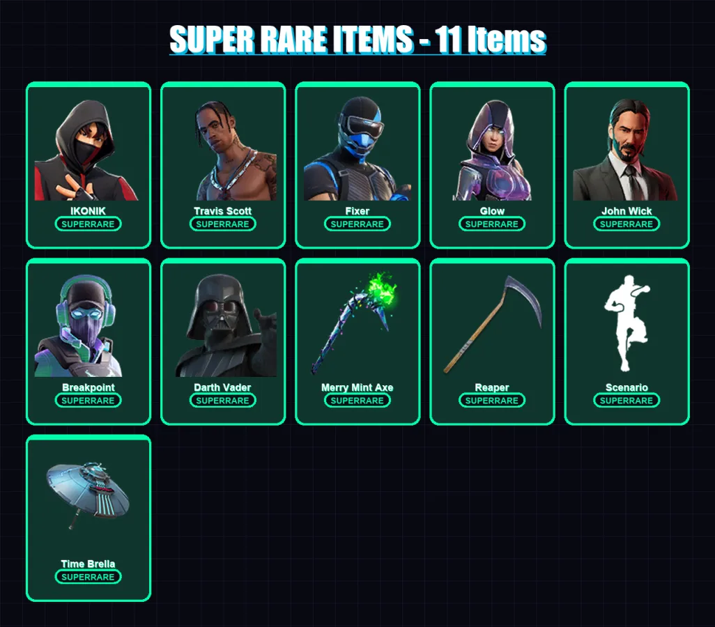 [PC/XBOX] | IKONIK | Travis Scott | Fixer | Glow | John Wick | 236 skin | 241 pickaxe | 215 emote | 190 glider | Lv4286