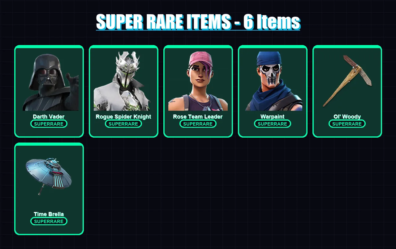 [PC/XBOX/PSN] | Darth Vader | Rogue Spider Knight | Rose Team Leader | Warpaint | Hybrid | 166 skin | 177 pickaxe | 167 emote | 149 glider | Lv1886
