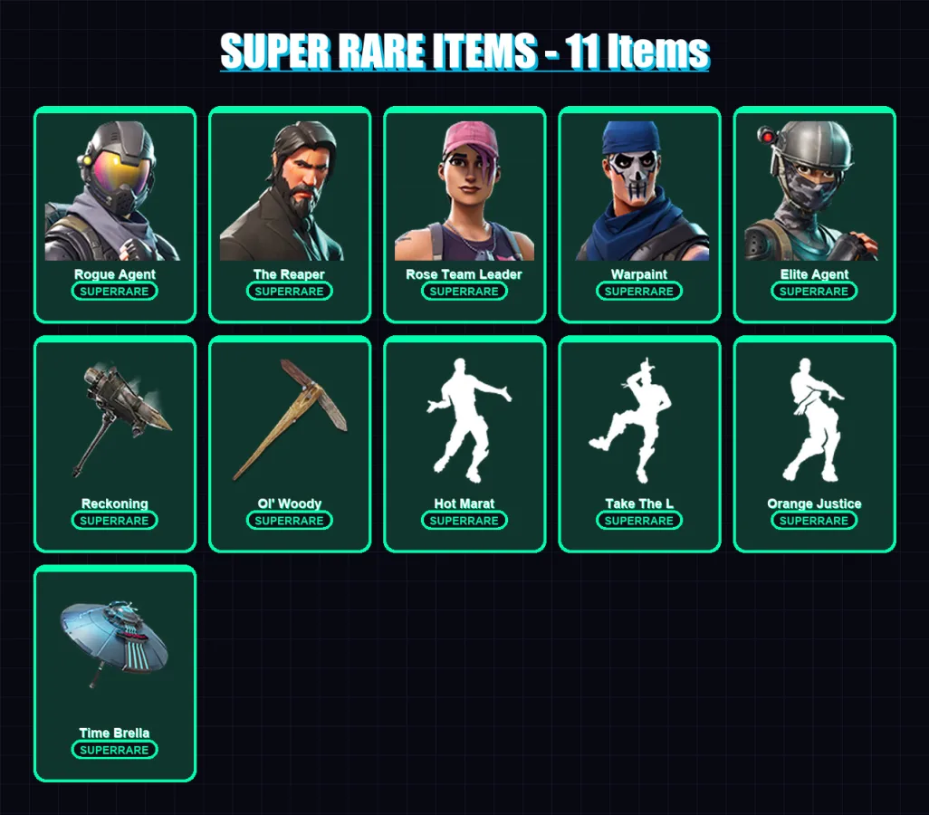 [PC/PSN] | Rogue Agent | The Reaper | Rose Team Leader | Warpaint | Elite Agent | 98 skin | 71 pickaxe | 74 emote | 84 glider | Lv960