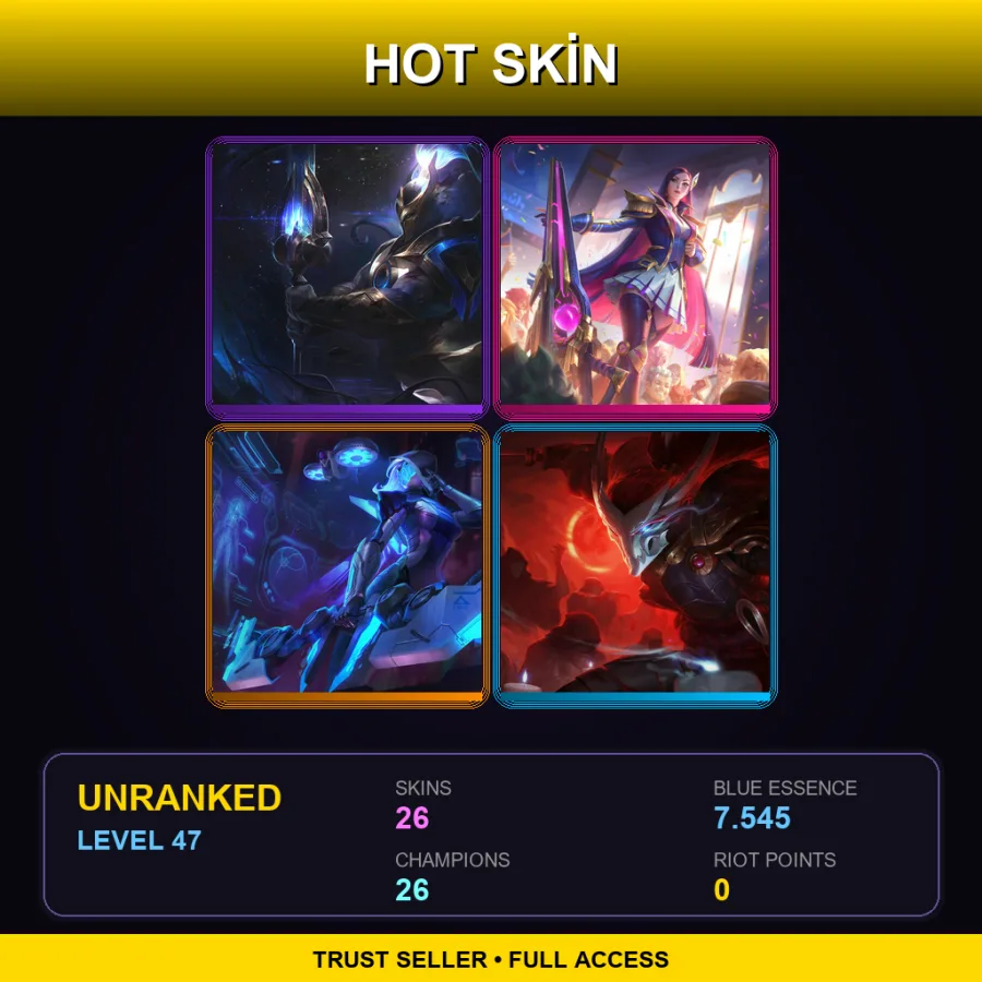 SG | Lv47 | Unranked | 26 Skin | 26 Champ