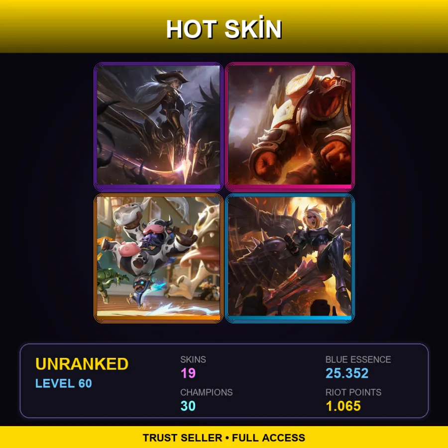 NA | Lv60 | Unranked | 19 Skin | 30 Champ — LoL account