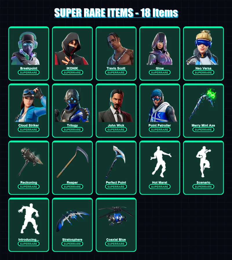 [PC/XBOX] | Breakpoint | IKONIK | Travis Scott | Glow | Neo Versa | 185 skin | 124 pickaxe | 121 emote | 109 glider | Lv1510