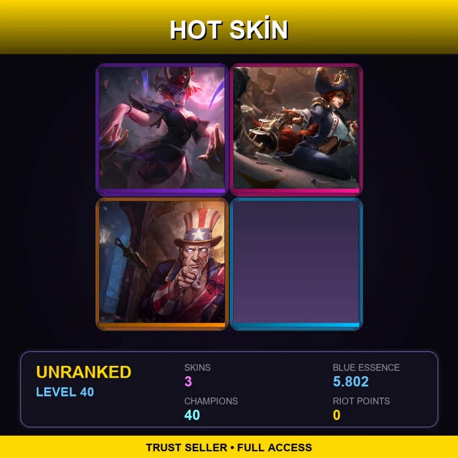 EUW | Lv40 | Unranked | 3 Skin | 40 Champ
