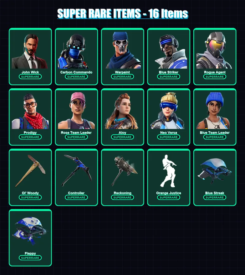 [PC/XBOX/PSN] | John Wick | Carbon Commando | Warpaint | Blue Striker | Rogue Agent | 197 skin | 169 pickaxe | 141 emote | 136 glider | Lv1559 — Fortnite account