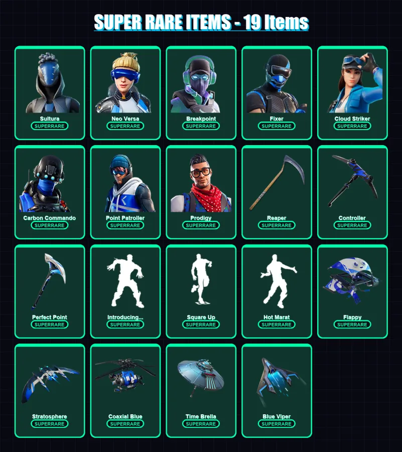 [PS4/PS5/XBOX/PC] | Sultura | Neo Versa | Breakpoint | Fixer | Cloud Striker | 114 skin | 157 pickaxe | 135 emote | 138 glider | Lv1791 — Fortnite account