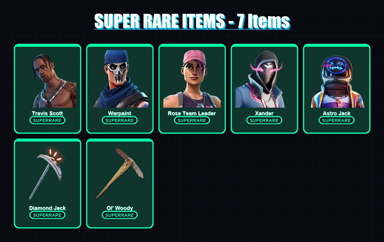 [PC/XBOX/PSN] | Travis Scott | Warpaint | Rose Team Leader | Xander | Astro Jack | 40 skin | 52 pickaxe | 27 emote | 33 glider | Lv707