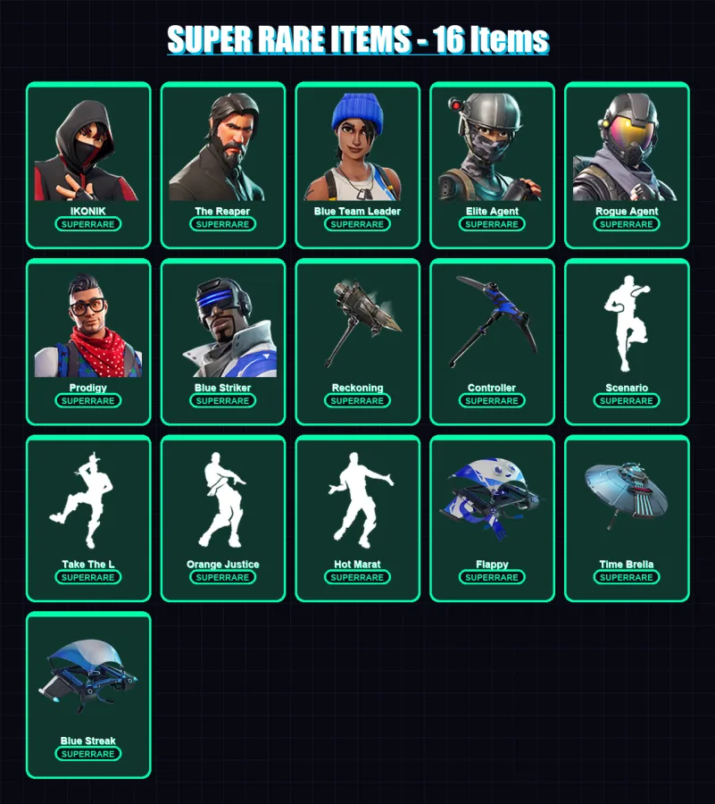 [PC/XBOX/PSN] | IKONIK | The Reaper | Blue Team Leader | Elite Agent | Rogue Agent | 91 skin | 85 pickaxe | 81 emote | 76 glider | Lv1065