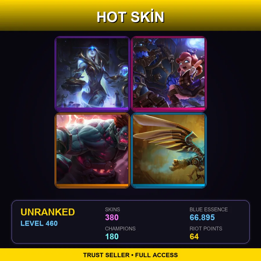 TW | Lv460 | Unranked | 380 Skin | 180 Champ — LoL account
